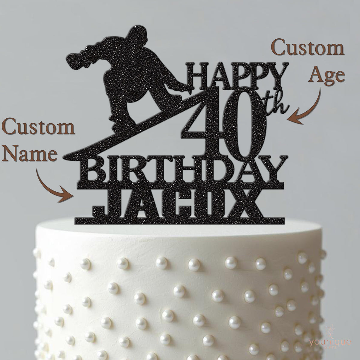 Personalised Snowboarder Birthday Cake Topper – Name & Age - view 4