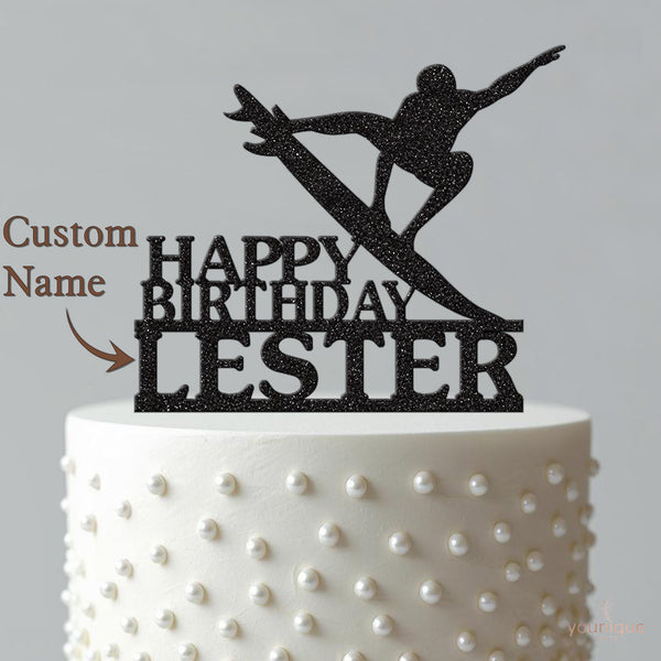 Personalised Airborne Surfer Birthday Cake Topper – Name - view 4