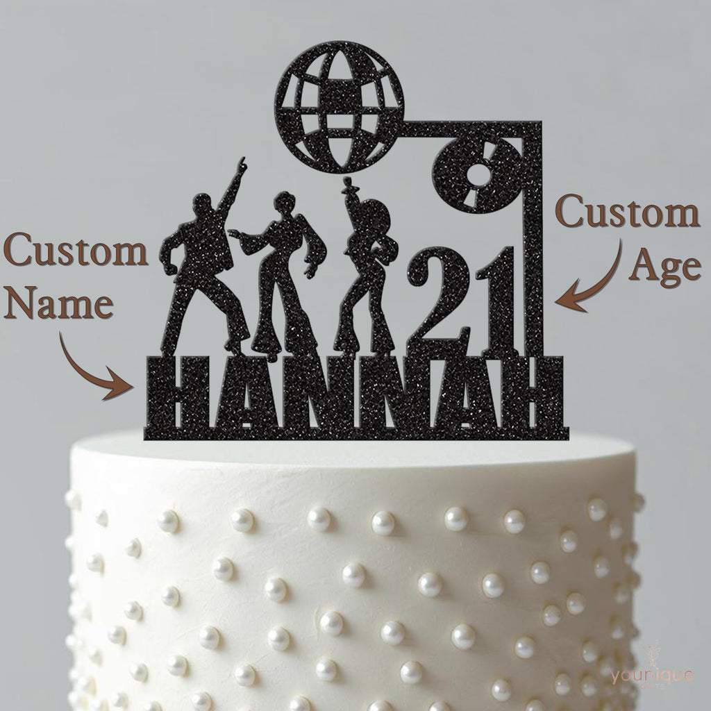 Personalised Disco Dancers Birthday Cake Topper – Name & Age - view 4