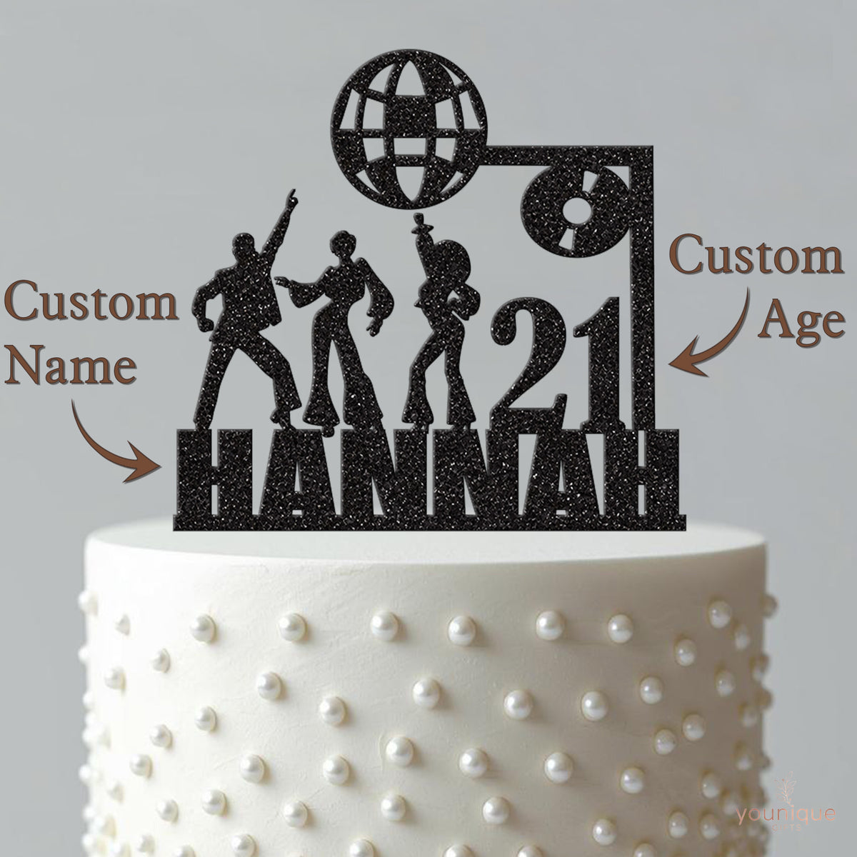Personalised Disco Dancers Birthday Cake Topper – Name & Age - view 4