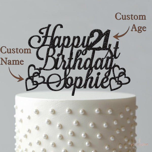 Personalised Birthday Hearts Script Cake Topper – Name & Age - view 4