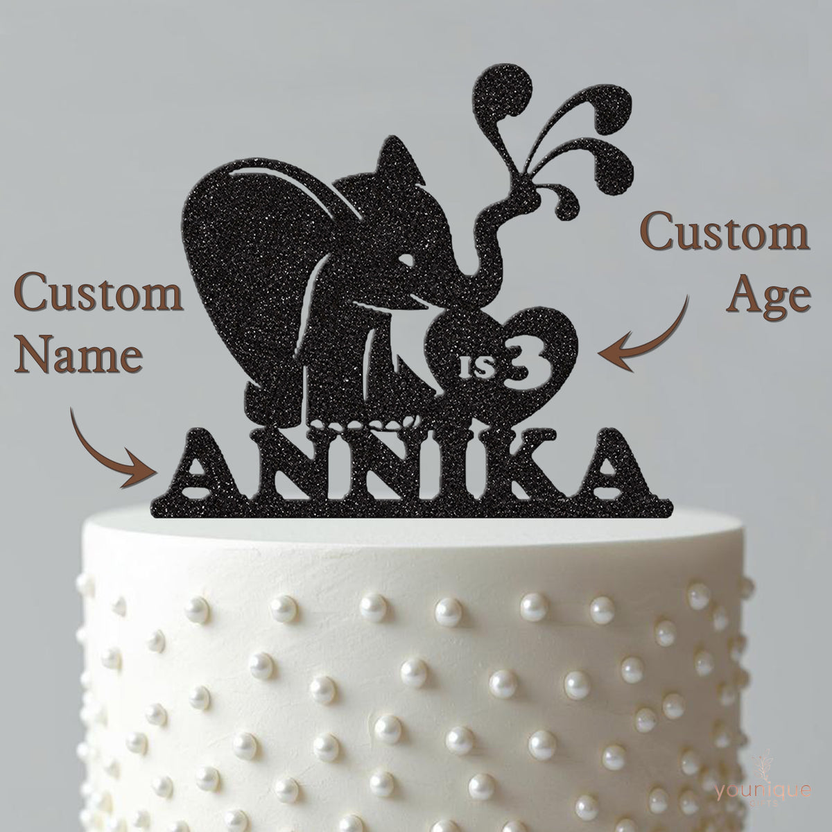 Personalised Elephant Heart Birthday Cake Topper – Name & Age - view 4