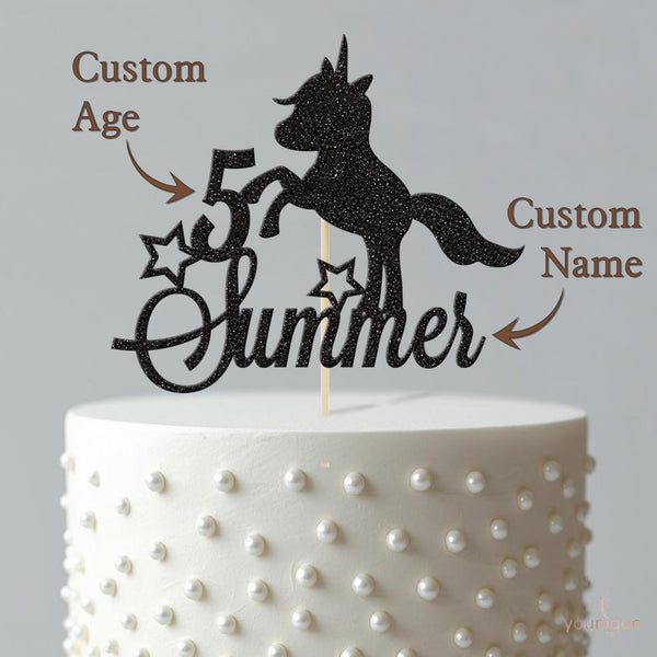 Personalised Unicorn & Stars Script Cake Topper – Name & Age - view 4