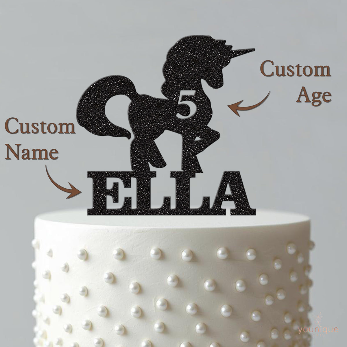 Personalised Rearing Unicorn Cake Topper – Name & Age - view 4