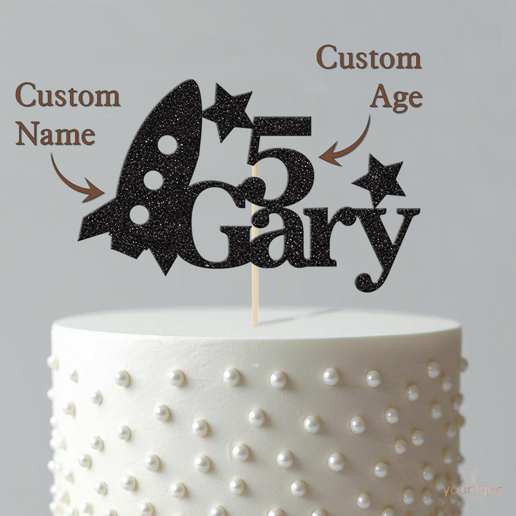 Personalised Rocket & Stars Cake Topper – Name & Age - view 4