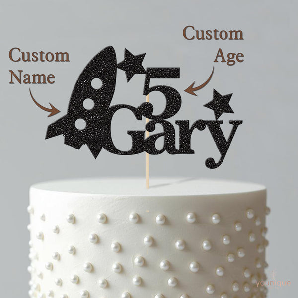 Personalised Rocket & Stars Cake Topper – Name & Age - view 4