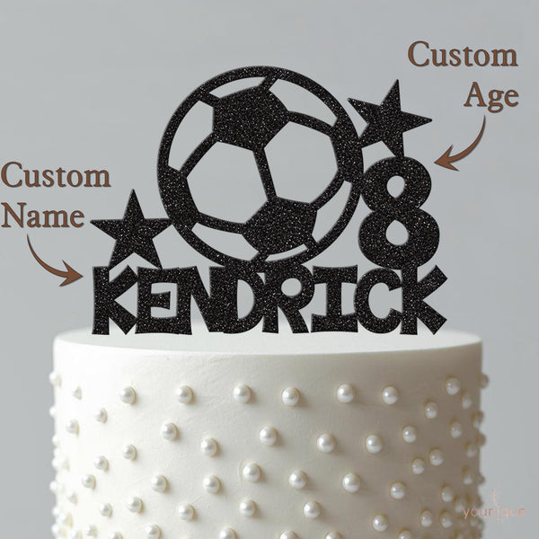 Personalised Football & Stars Cake Topper – Name & Age - view 4