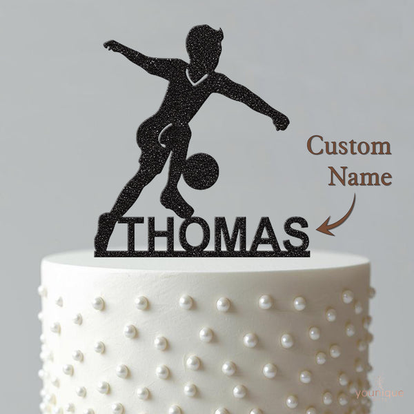 Personalised Football Dribbler Cake Topper – Name - view 4