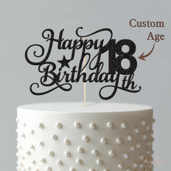 Personalised Script Star Happy Birthday Cake Topper – Age - view 4