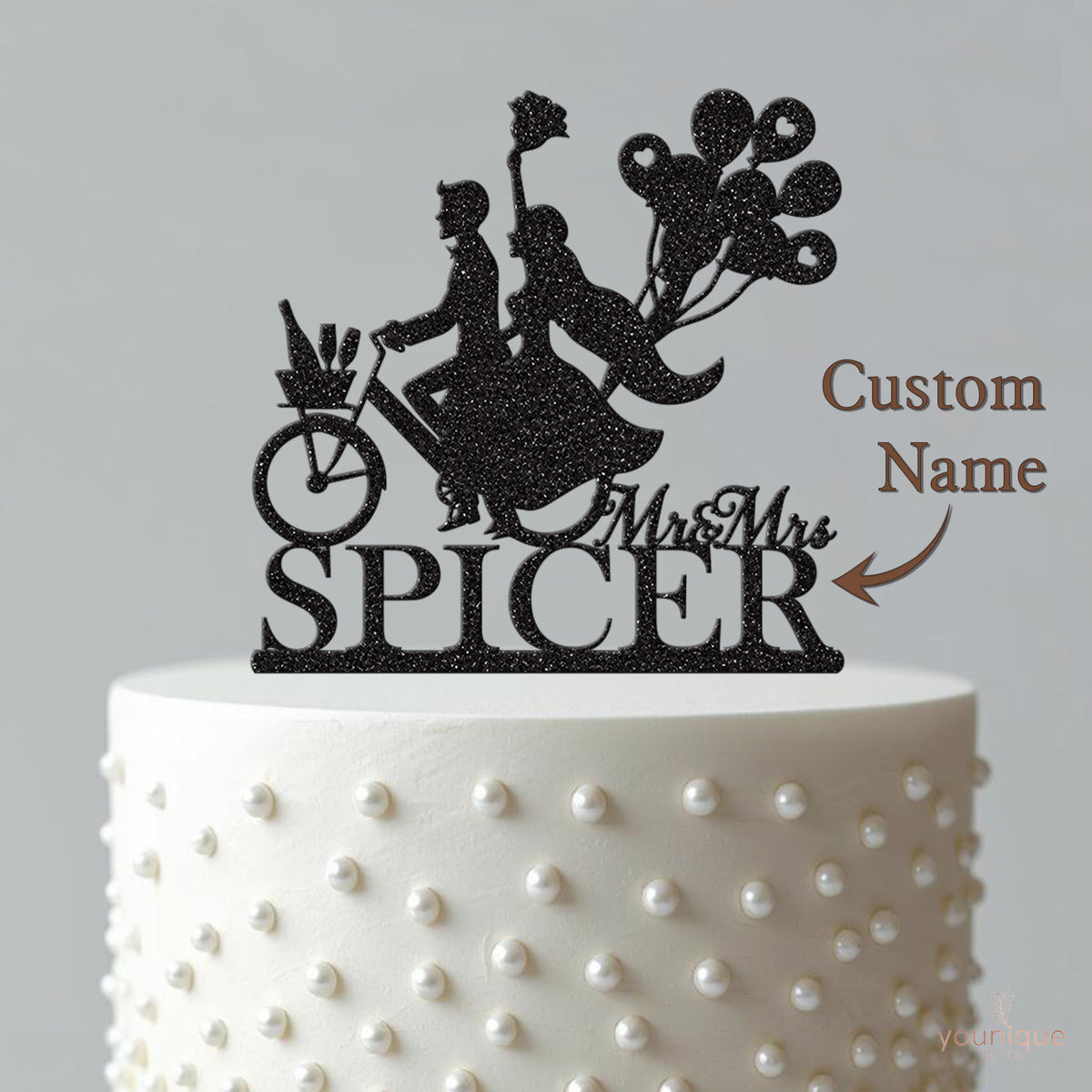 Personalised Bicycle Wedding Couple & Balloons Cake Topper – Surname - view 4