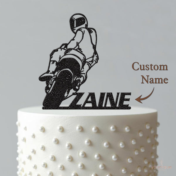 Personalised Leaning Motorbike Rider Cake Topper – Name - view 4