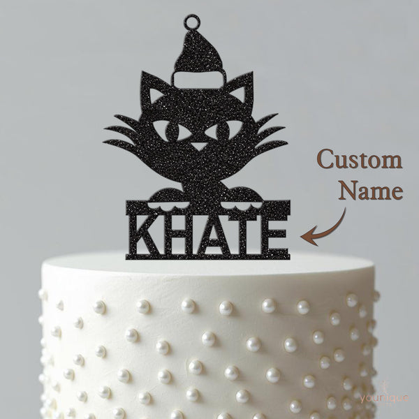Personalised Christmas Cat Cake Topper – Name - view 4
