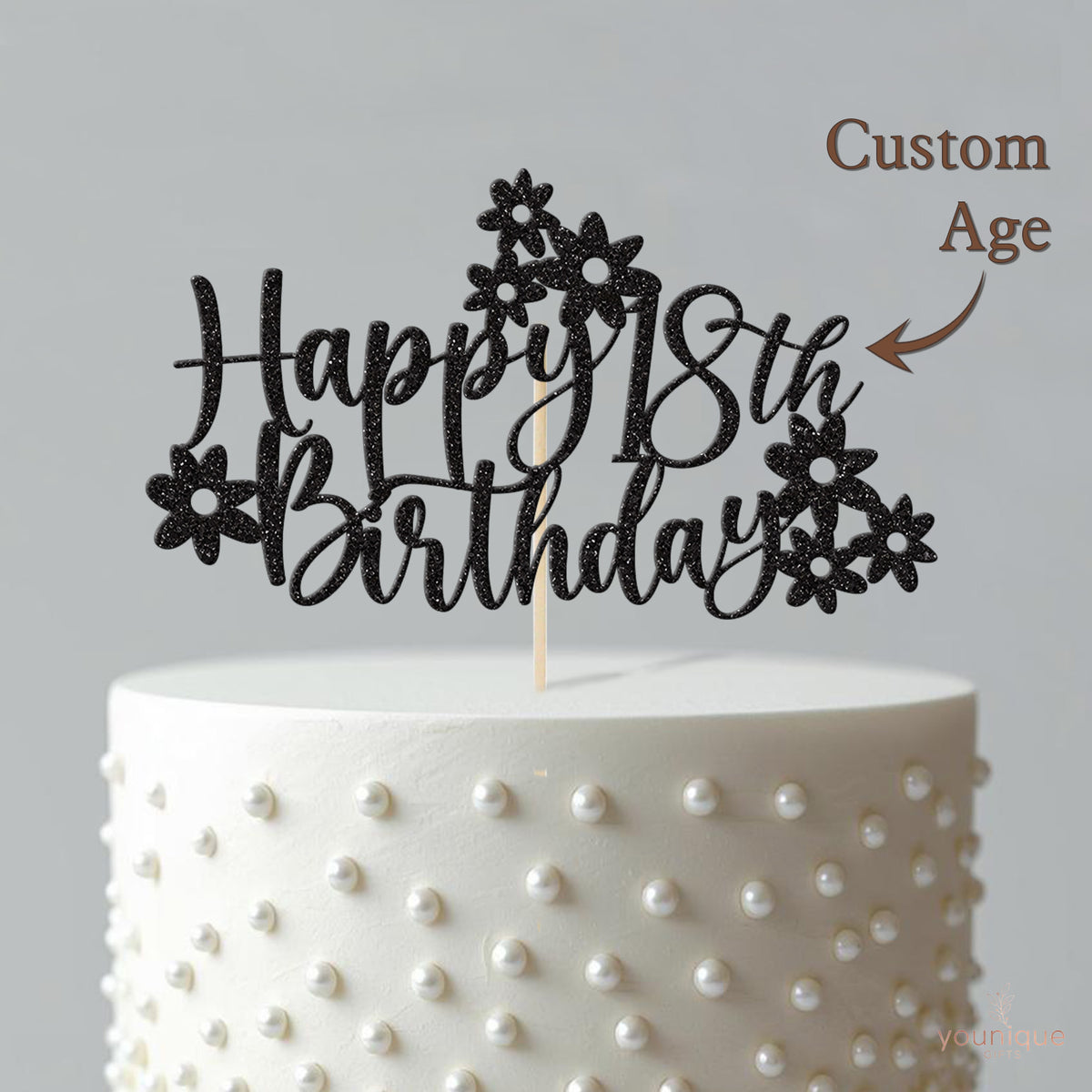 Personalised Floral Script Birthday Cake Topper – Age - view 4