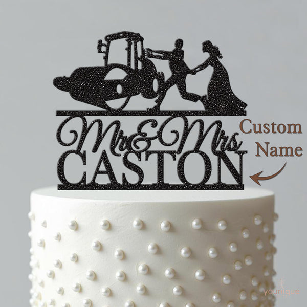 Personalised Wheel Loader Wedding Couple Cake Topper – Surname - view 4