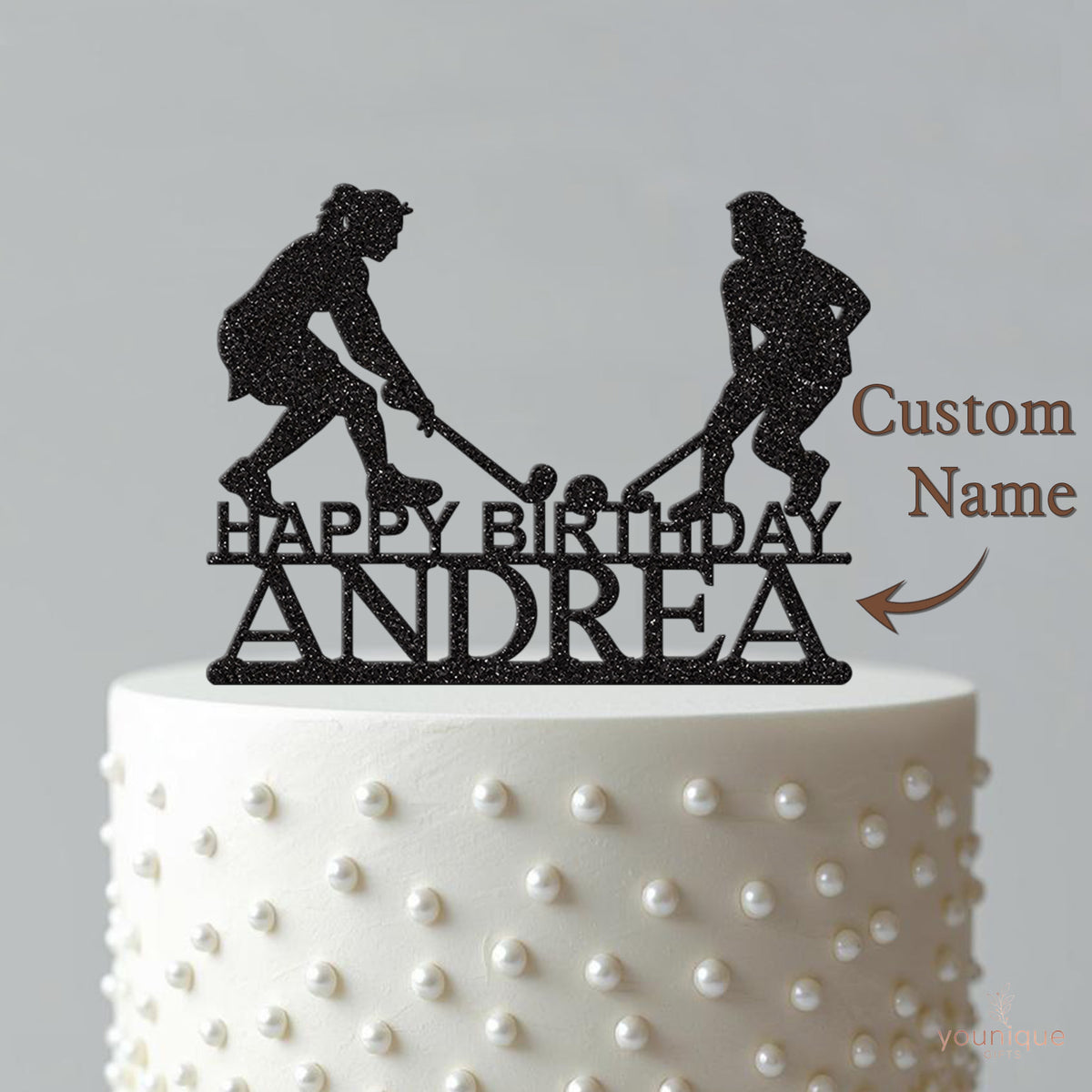 Personalised Field Hockey Duo Cake Topper – Name - view 4