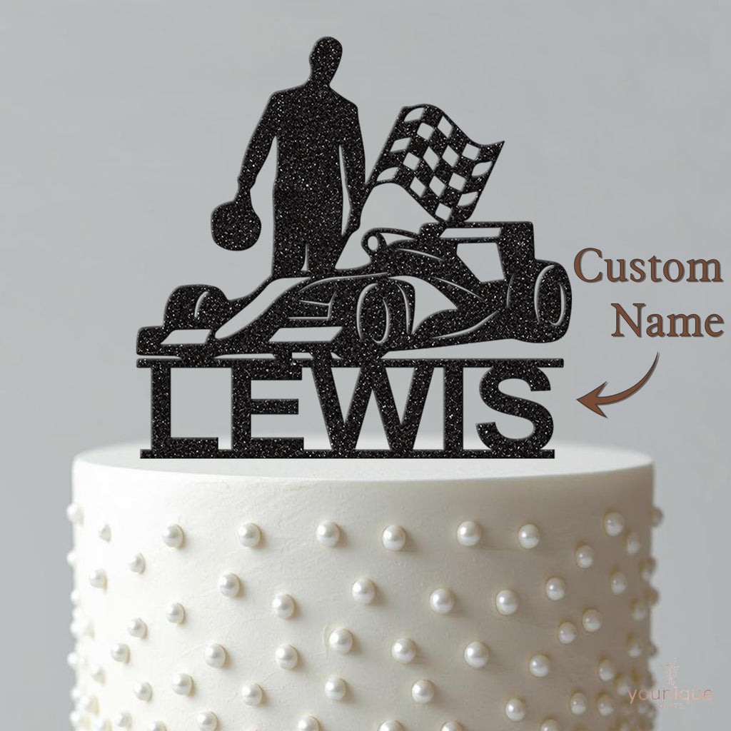 Personalised Open-Wheel Racing Driver Cake Topper – Name - view 4