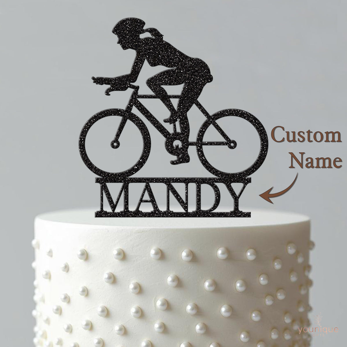 Personalised Female Road Cyclist Cake Topper – Name - view 4