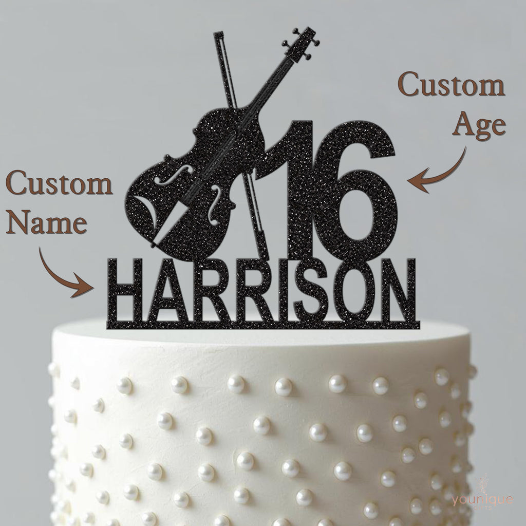 Personalised Violin and Number Cake Topper – Name & Age - view 4