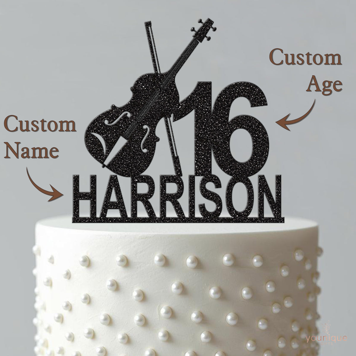 Personalised Violin and Number Cake Topper – Name & Age - view 4