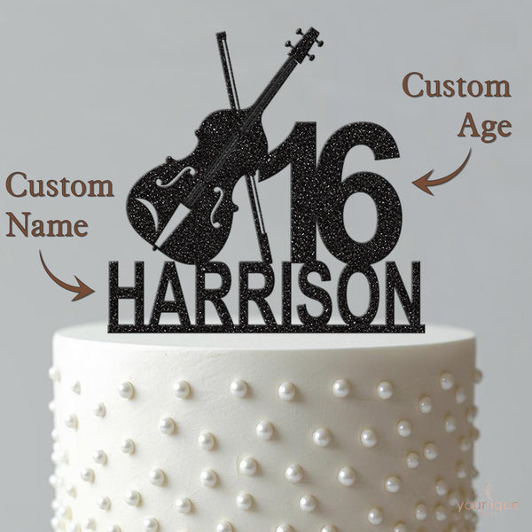 Personalised Violin and Number Cake Topper – Name & Age - view 4