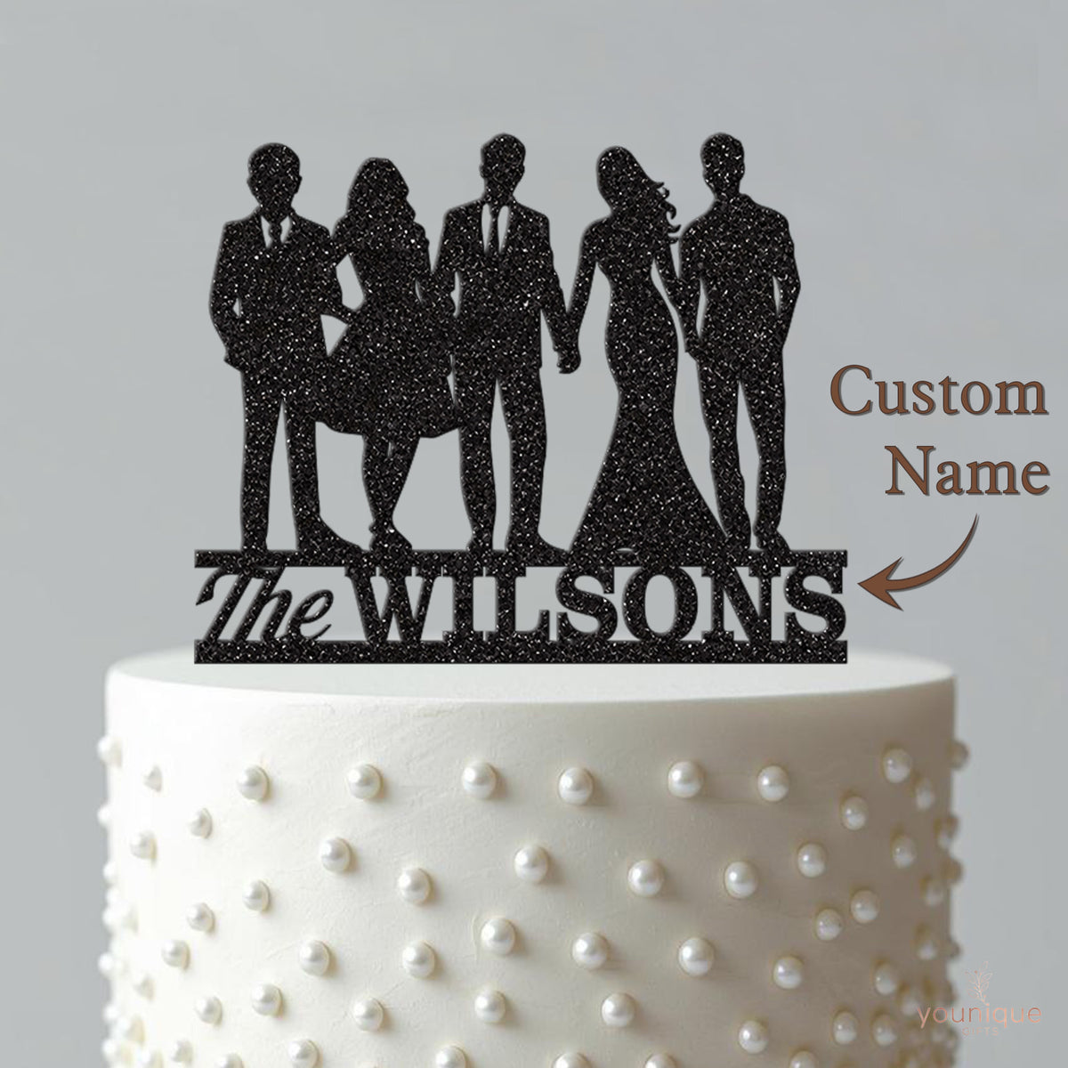 Personalised Family of Five Wedding Cake Topper – Surname - view 4