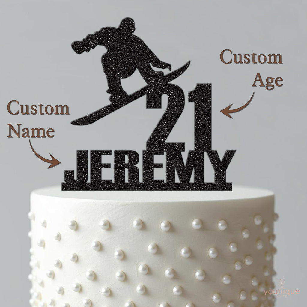 Personalised Snowboarder Jump Cake Topper – Name & Age - view 4