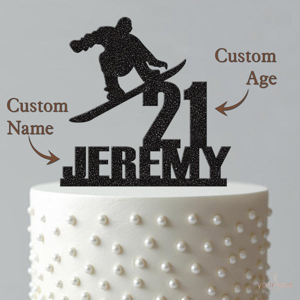 Personalised Snowboarder Jump Cake Topper – Name & Age - view 4