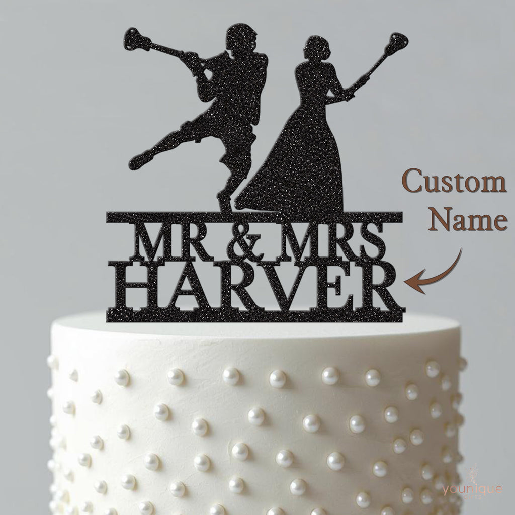 Personalised Lacrosse Couple Wedding Cake Topper – Surname - view 4