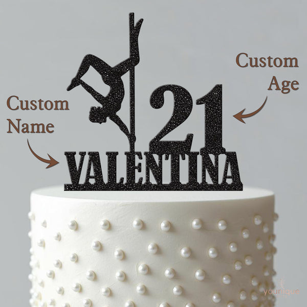 Personalised Pole Dance Inversion Cake Topper – Name & Age - view 4