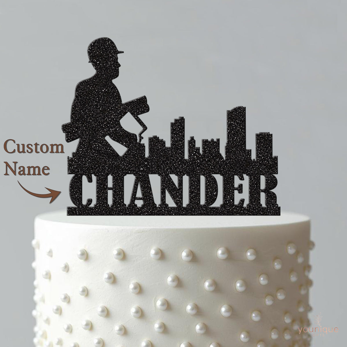 Personalised Construction Worker Skyline Cake Topper – Name - view 4