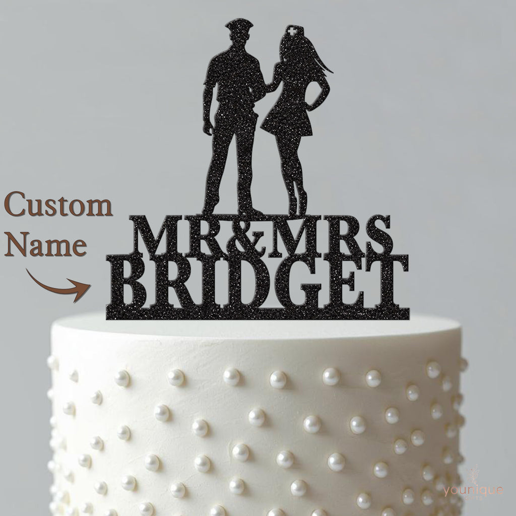 Personalised Police Officer & Nurse Wedding Cake Topper – Surname - view 4