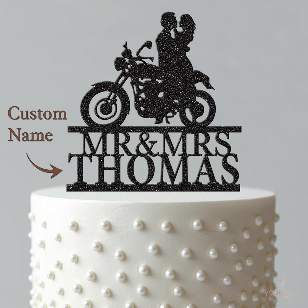 Personalised Motorcycle Wedding Couple Cake Topper – Surname - view 4