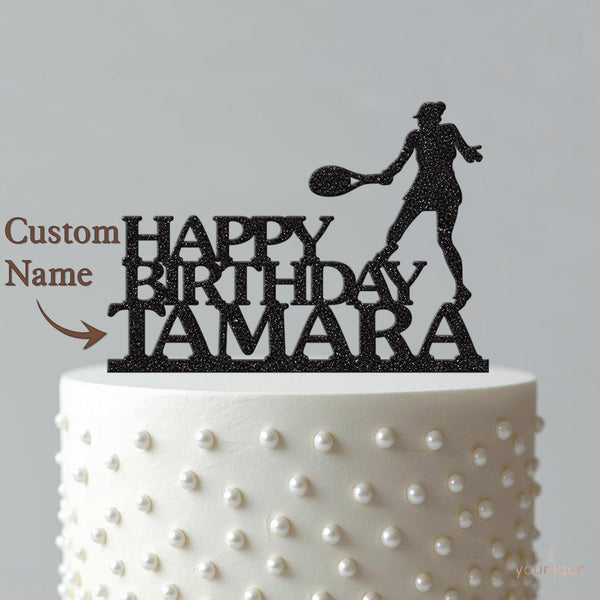 Personalised Female Tennis Player Cake Topper – Name - view 4