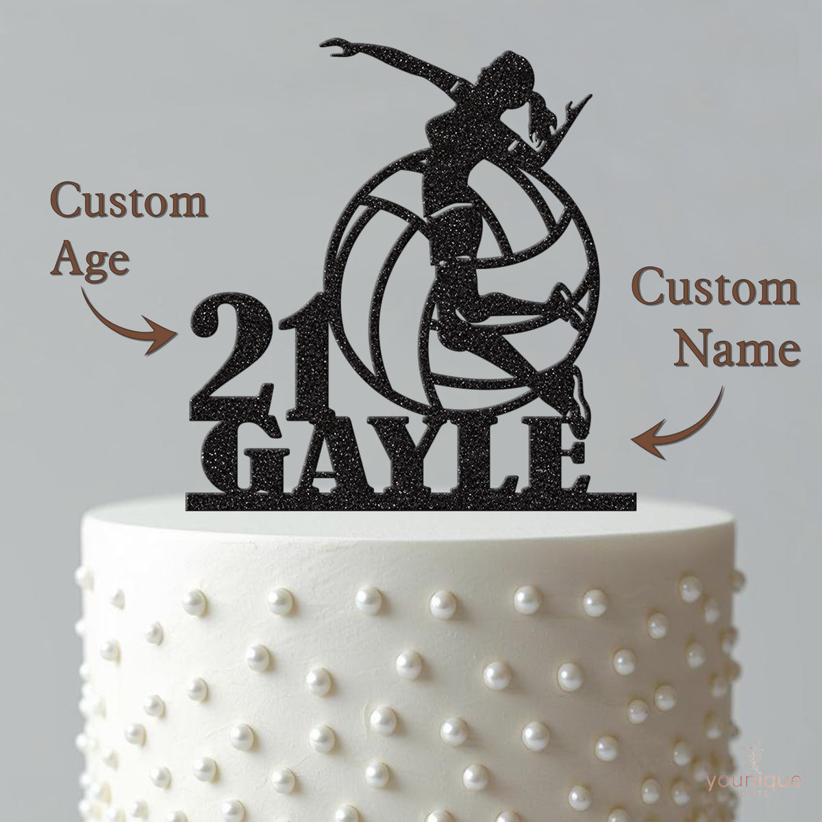Personalised Female Volleyball Player Cake Topper – Name & Age - view 4