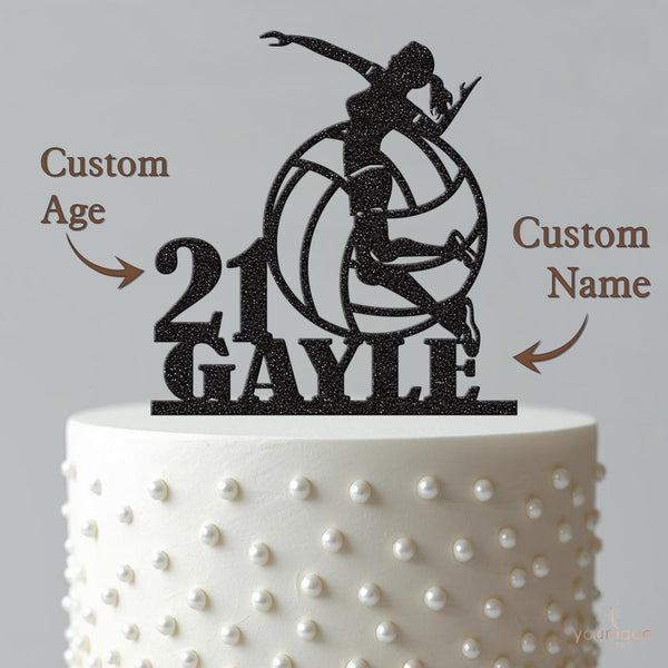 Personalised Female Volleyball Player Cake Topper – Name & Age - view 4