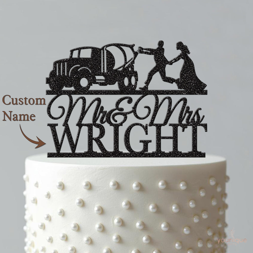 Personalised Concrete Mixer Wedding Cake Topper – Surname - view 4