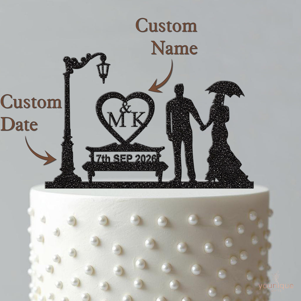 Personalised Umbrella Couple Heart Cake Topper – Initials & Date - view 4