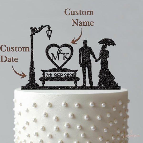 Personalised Umbrella Couple Heart Cake Topper – Initials & Date - view 4