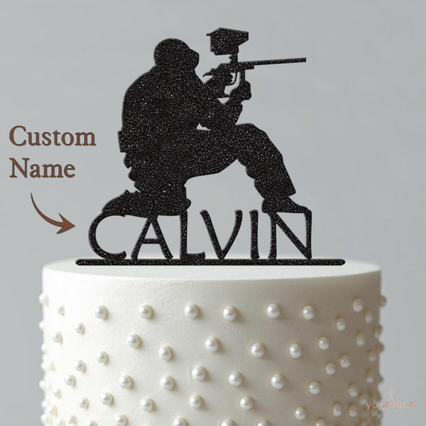 Personalised Paintball Player Cake Topper – Name - view 4
