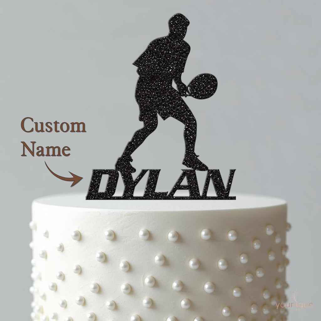 Personalised Tennis Player Ready Stance Cake Topper – Name - view 4