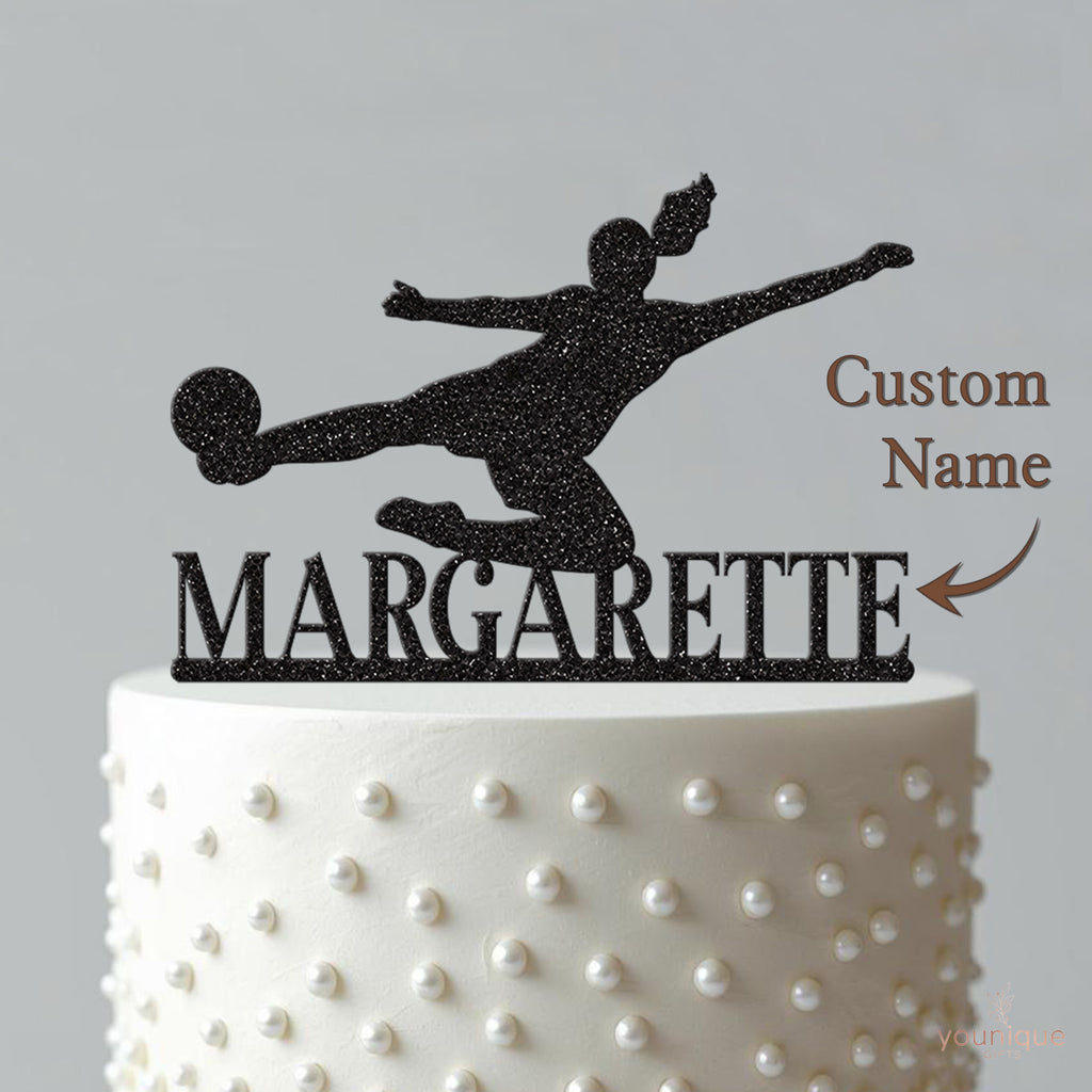 Personalised Female Footballer Volley Cake Topper – Name - view 4