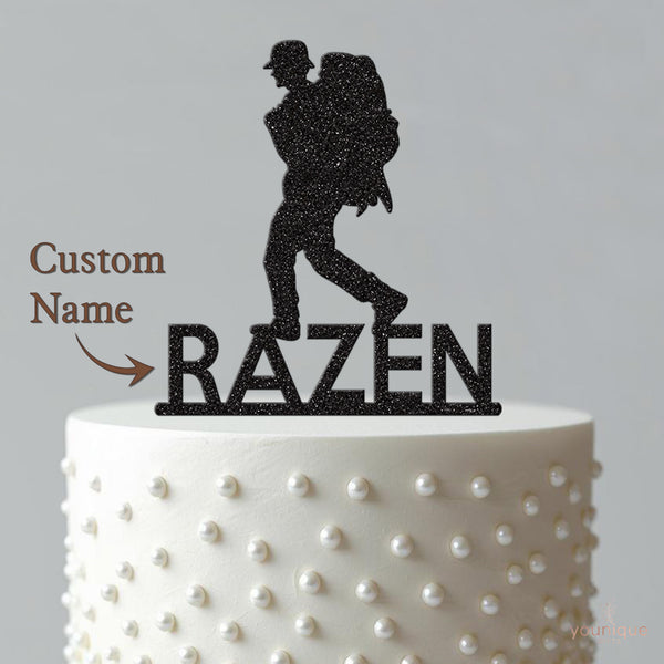 Personalised Walking Backpacker Cake Topper – Name - view 4
