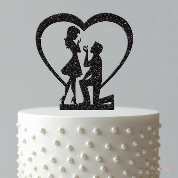Proposal Couple Heart Engagement Cake Topper - view 4