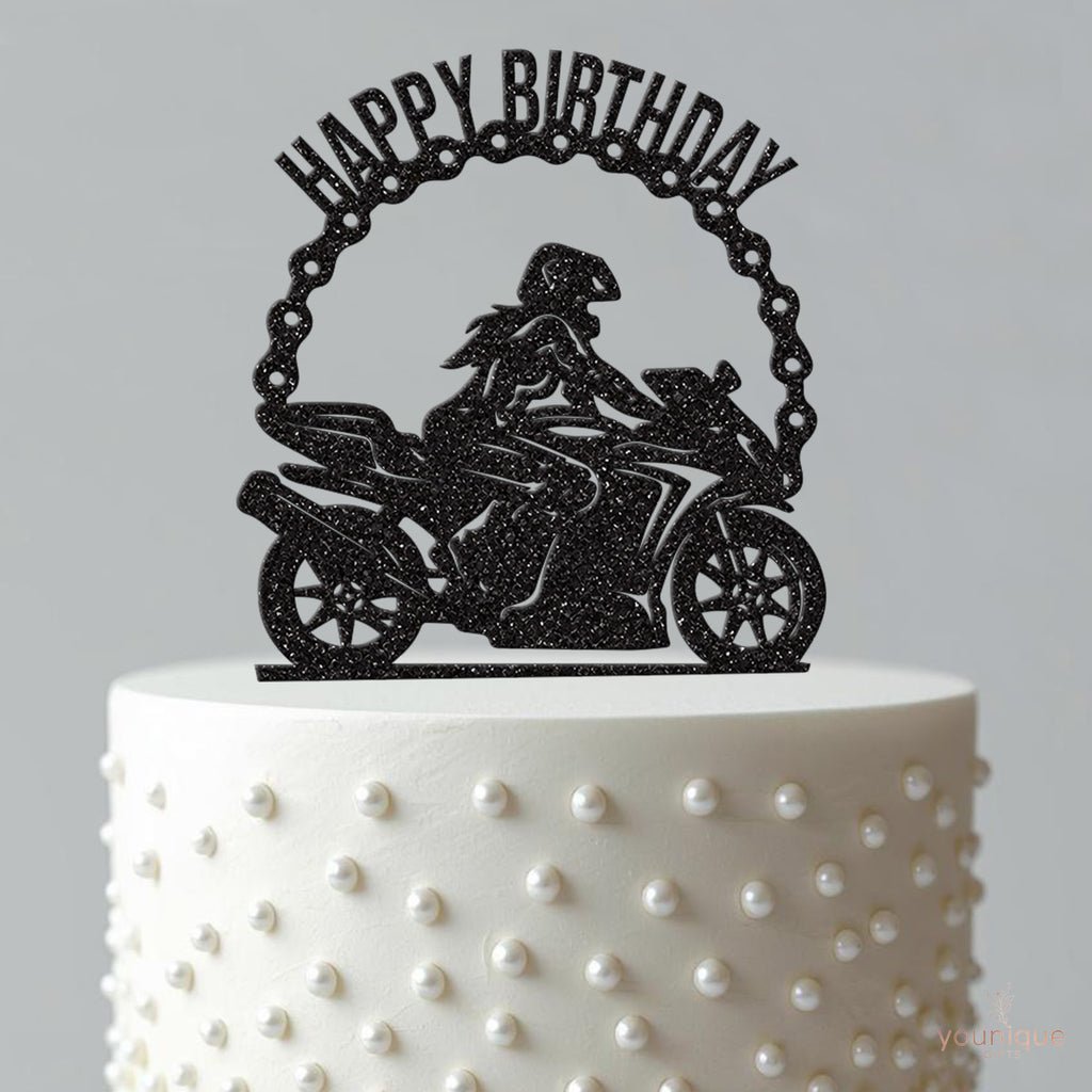 Happy Birthday Female Motorbike Rider Cake Topper - view 4