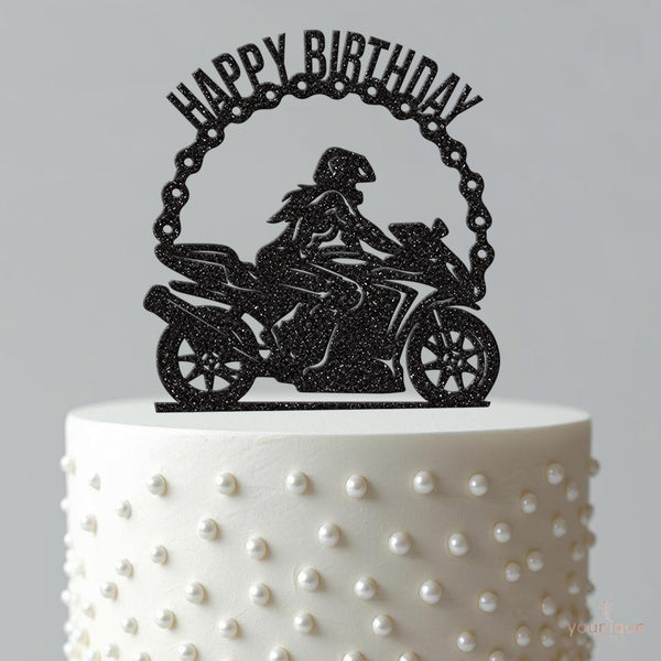 Happy Birthday Female Motorbike Rider Cake Topper - view 4