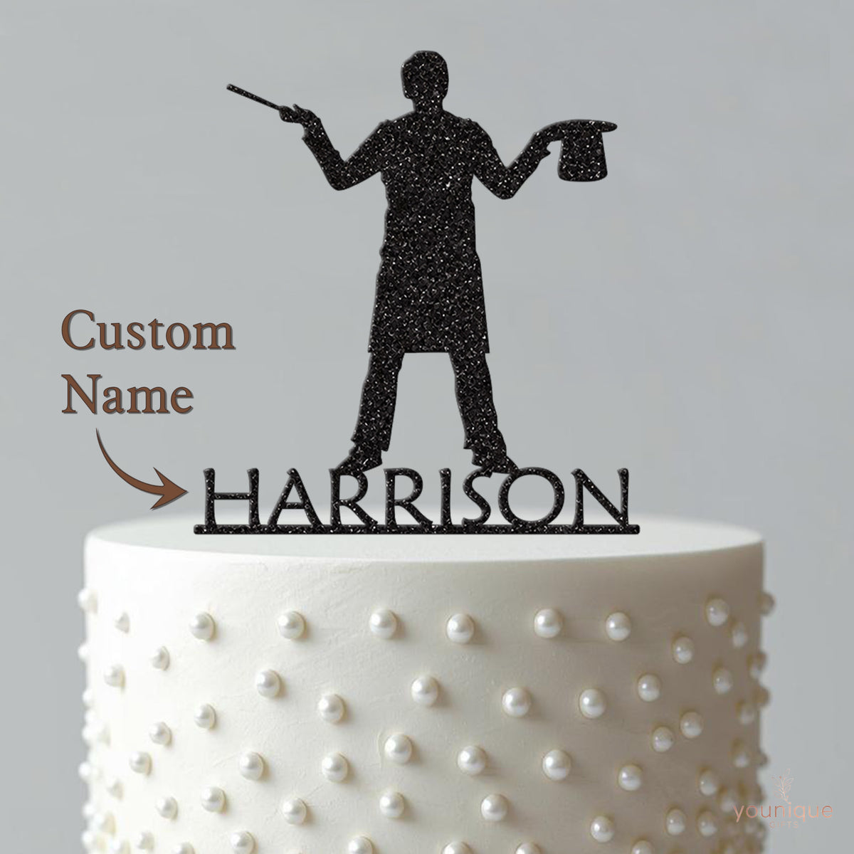 Personalised Magician Wand and Hat Cake Topper – Name - view 4