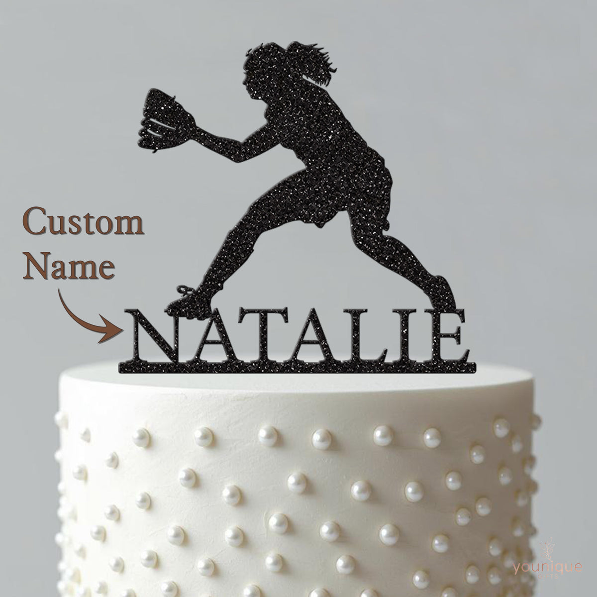 Personalised Female Softball Fielder Cake Topper – Name - view 4