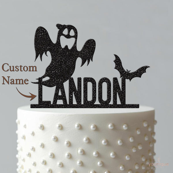 Personalised Ghost and Bat Halloween Cake Topper – Name - view 4