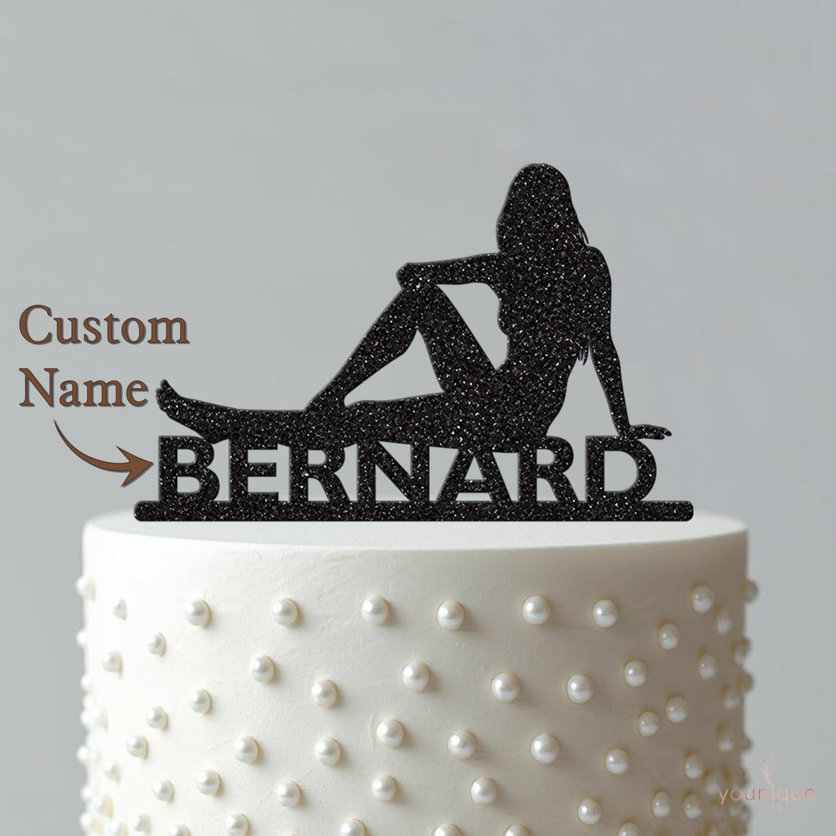 Personalised Reclining Woman Silhouette Cake Topper – Name - view 4