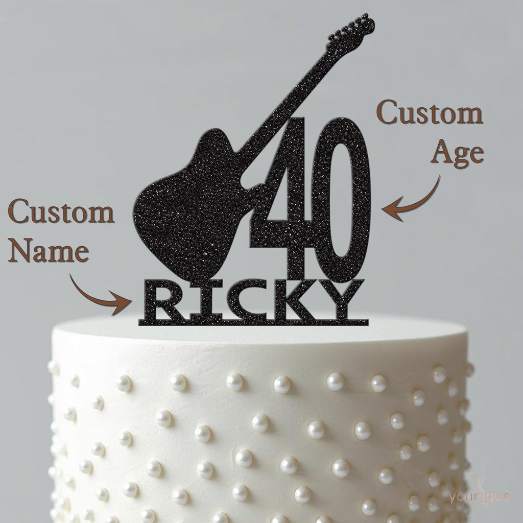 Personalised Electric Guitar and Number Cake Topper – Name & Age - view 4